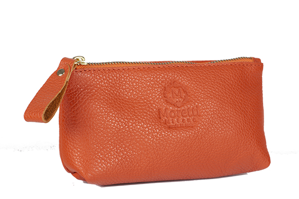 Make up wallet small by Moretti Milano 10001 orange color made in italy genuine leather